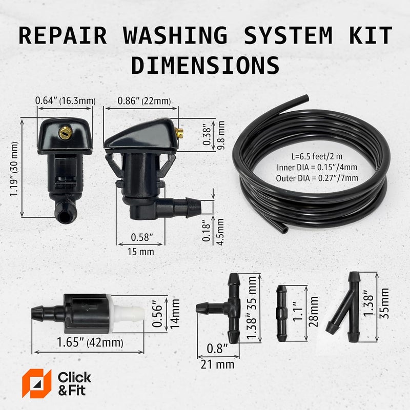 Click&Fit Adjustable Windshield Washer Nozzle Repair Kit compatible with Ford Edge 2007-2014, Focus 2008-2011, Ford F250 F350 F450, Lincoln MKX 07-15 – Replaces 8S4Z17603AA, Extension Set - Image 3